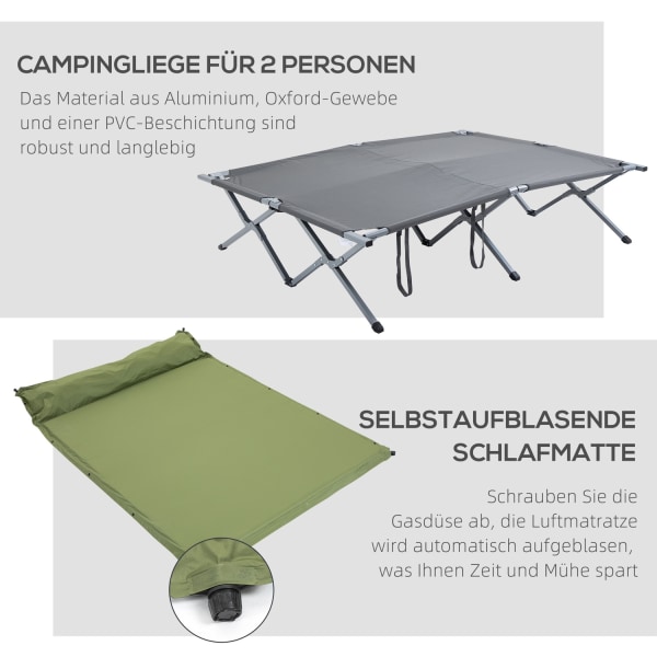 Campingseng Kuppeltelt 2 Person Luftmadras Grå 200X146X159Cm