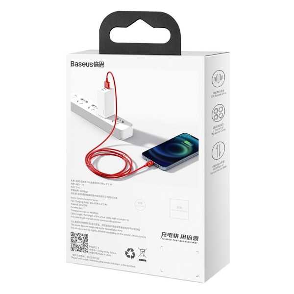 Överlägsen kabel för iPhone USB - Lightning 2.4A 1m röd