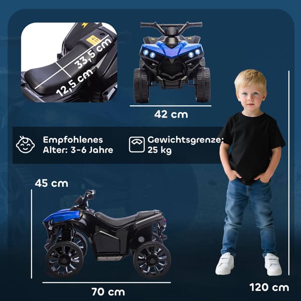 Børne elektrisk ATV, 6V motor, musik og lys, blå