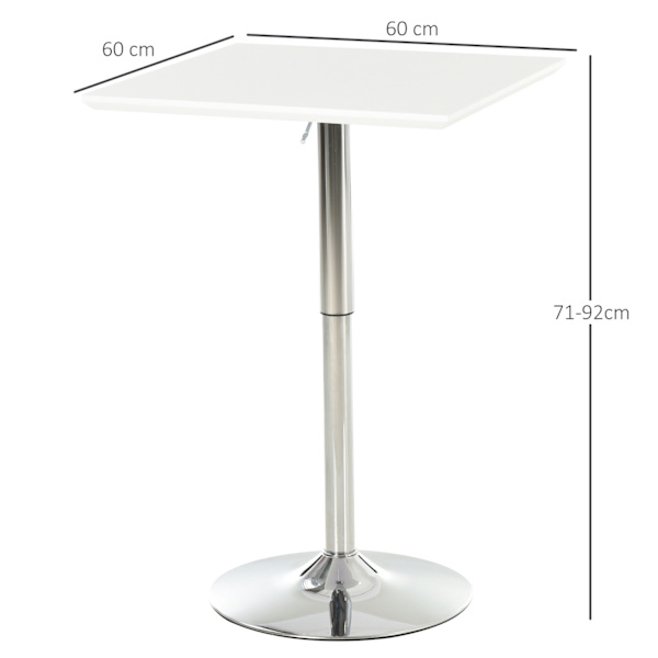 Bistro Bord Pub Bar Bord Højdejusterbart, Firkantet, Stål, Hvid, 60X60X71-92Cm