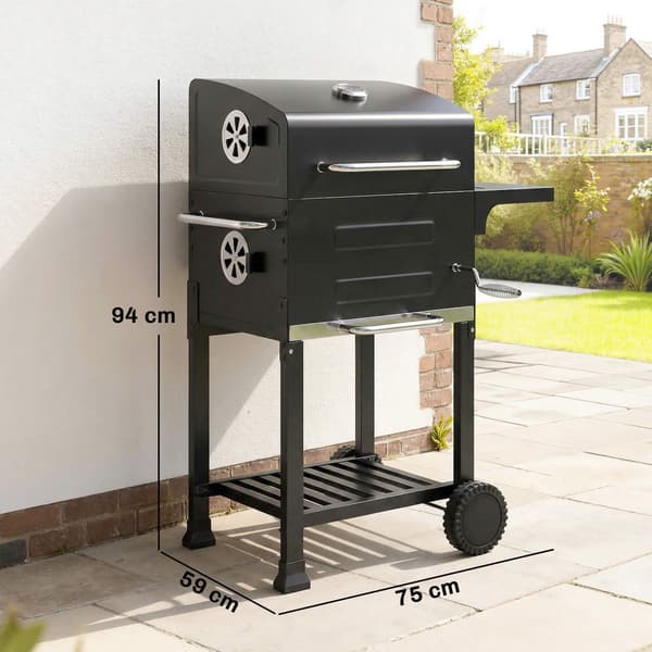 Kompakt kolgrill med termometer och sidobord