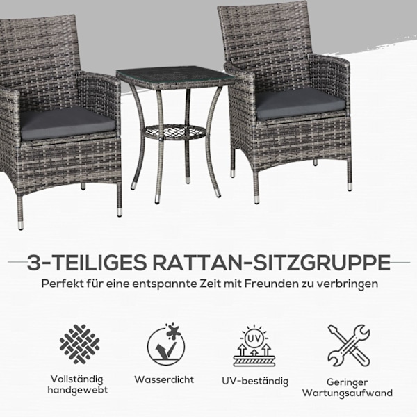 Altanmøbelsæt Til 2 Personer Rattan Havesæt Polyrattan Mørkegrå