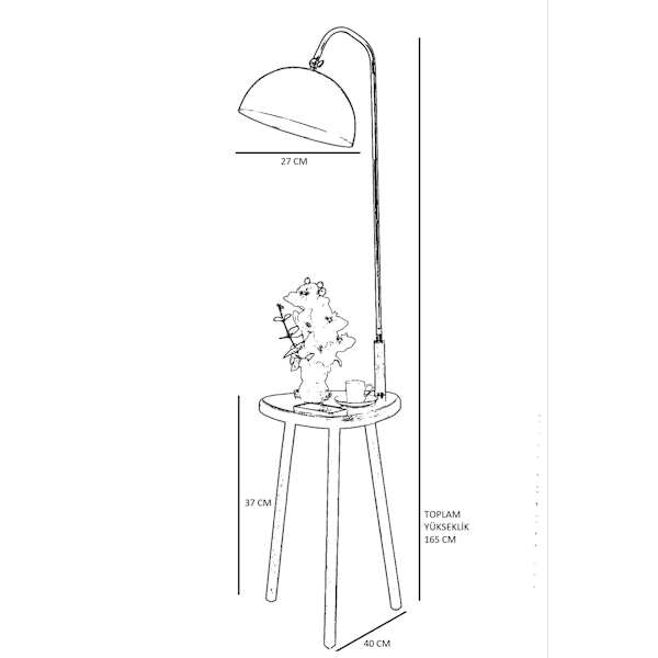Golvlampa Demet Sehbalı Ahşap Lambader Ceviz Retro 3 Başlıklı