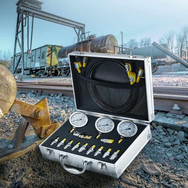 Hydrauliskt trycktestkit 250–600 bar, 3 mätare, 11 kopplingar
