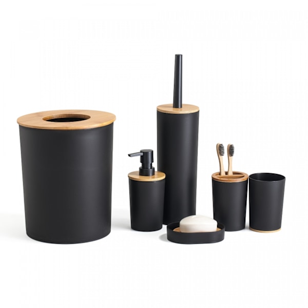 Herzberg HG-04456: 6 stykker bambus badeværelsessæt - mat sort