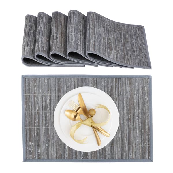 Bambu Polyester bordstabletter Set om 6 med glasunderlägg