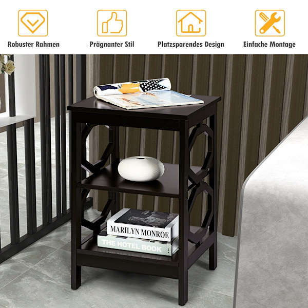 3 plan sengebord OO-formet sidebord med stabil struktur 40 x 40 x 61 cm brun