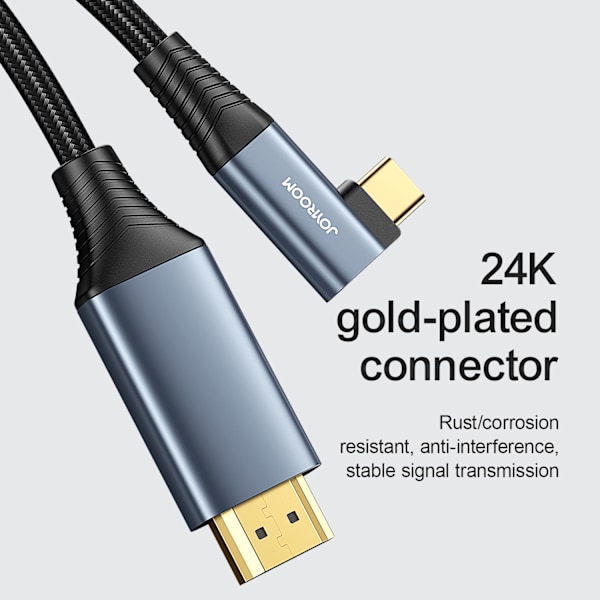 Vinklet USB-C - HDMI kabel 4K 60Hz 2m grå