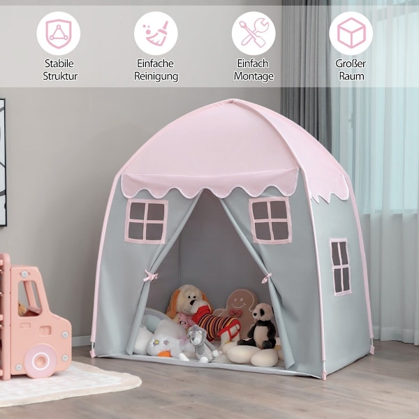 Barntält Stort prinsesstält med bärväska Anti-Slip Mat Dragkedja Rosa