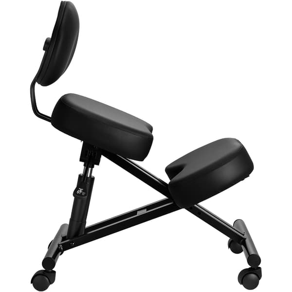 Ergonomisk knælestol med ryglæn, hjul, justerbar