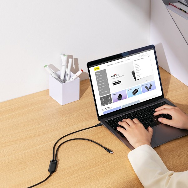 Kabel hurtigopladningskabel Flash Series 2in1 USB-C 2xUSB-C 100W 1,5m sort