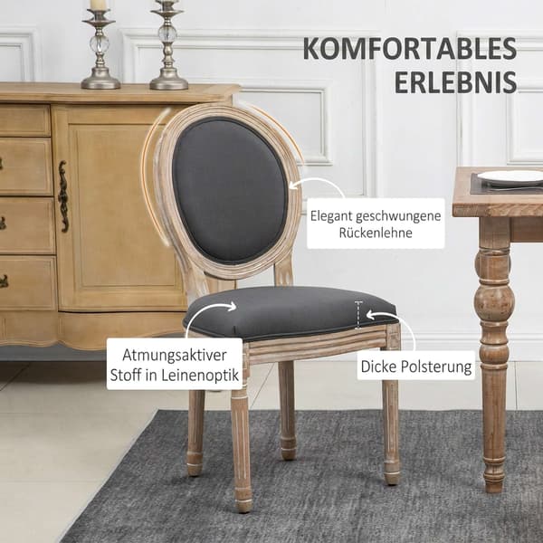 Matstolar Set om 2, Linne Look, Grå + Naturfärgad