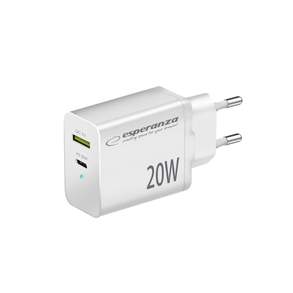 Esperanza Quick Power Charger 20W Usb-C Pd 20W / Usb-A Qc 3.0 18W Vit
