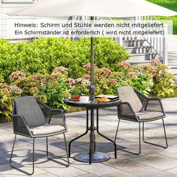 Bistrobord med hul til paraply, 70 cm glasplade