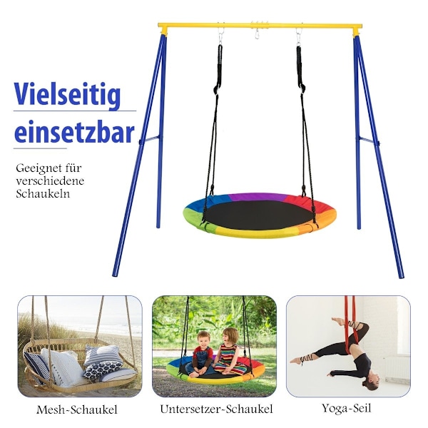 Robust metal gyngestativ A-ramme havegyngestativ 194 x 184 x 180 cm blå + gul