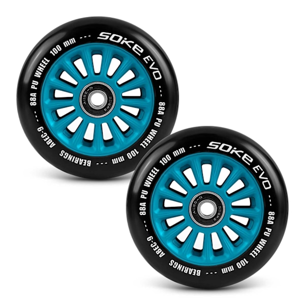 Blå hjul til scooter 100 mm, 2-pak