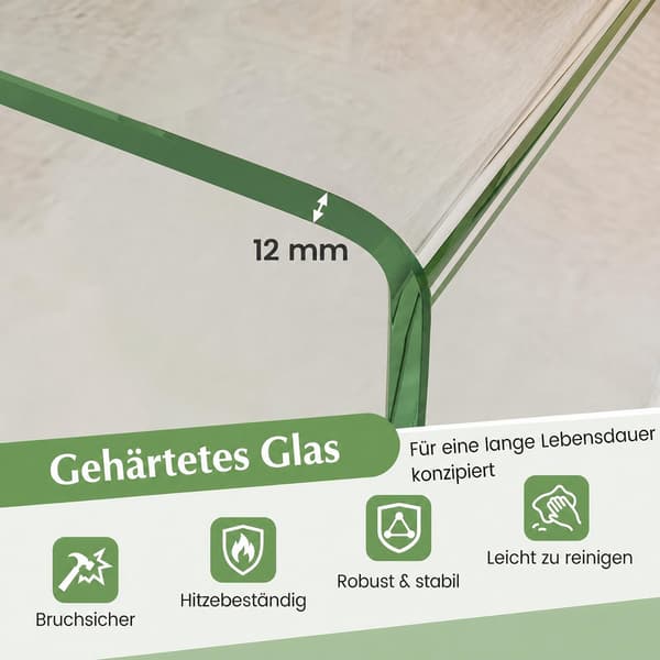 U-format soffbord i härdat glas – 81,5 x 42 x 40 cm