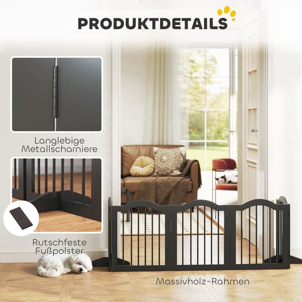 Fritstående hundegitter, foldbart, 5 paneler, sort, 261,5x29,5x61 cm