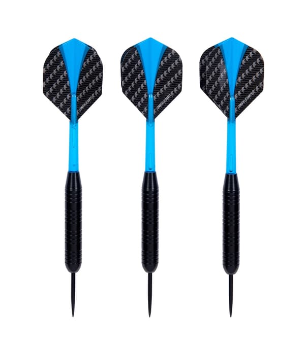 Steeltip Darts 23g, sort løb, blå skafter og flights