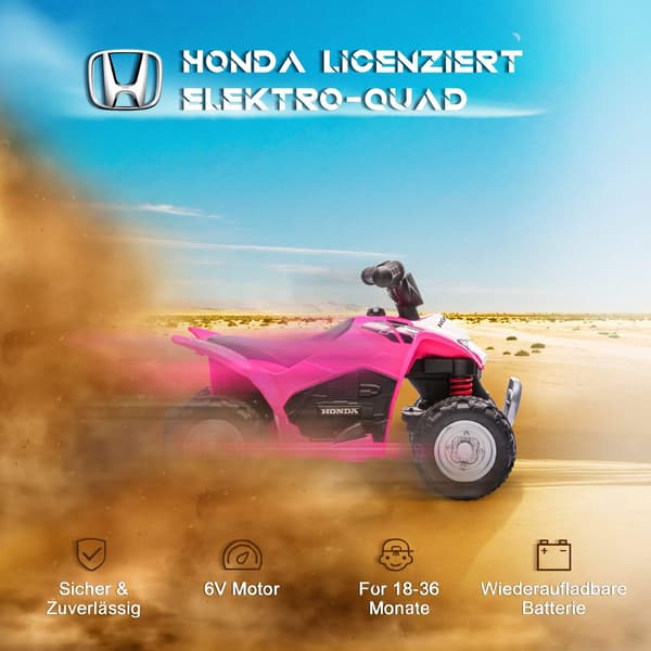 Pink elektrisk børne-quad med LED-lys, horn og brede dæk