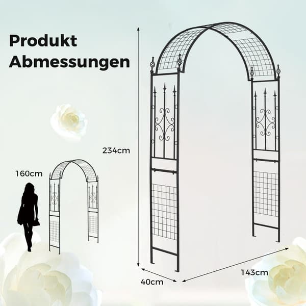 Rosenbåge metall trädgårdsbåge för klätterväxter spaljébåge för bakgårdsbröllopsfest 143 x 40 x 234 cm