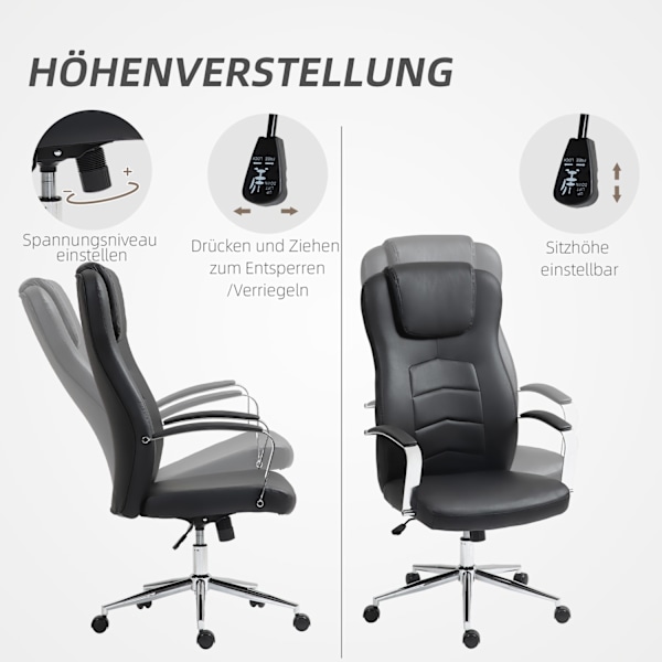 Kontorstol med vippefunktion, polstret skrivebordsstol, højdejusterbar drejestol med lænefunktion, bæreevne op til 120 kg, til kontor, arbejdsværelse,