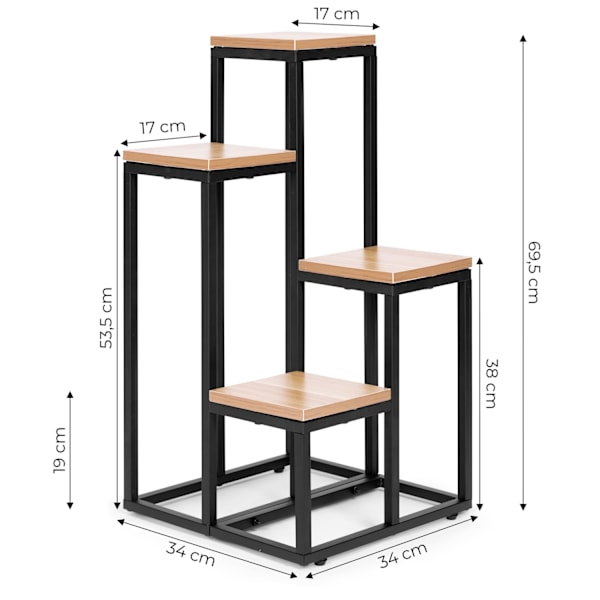 Kukkateline, kukkahylly, koristeet, 4 hyllyä, metalli MDF, vaalea pähkinä ModernHome