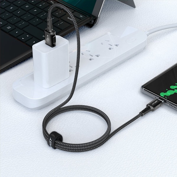 Flätad kabel USB - USB-C 3A 1,2m svart