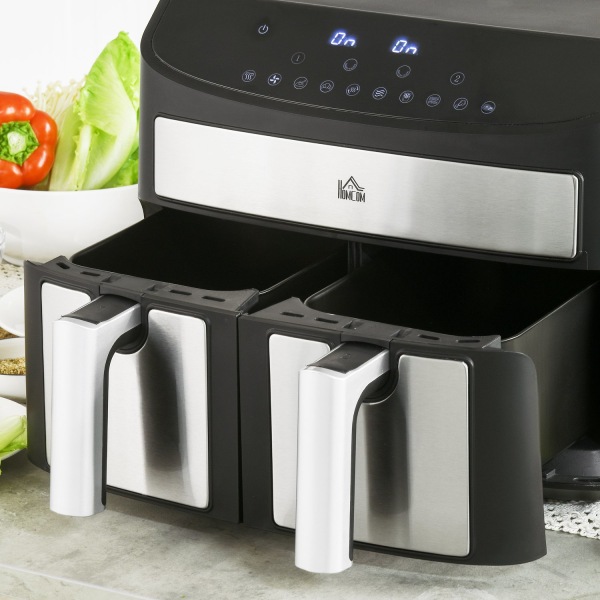 Varmluftfrituregryde 8L Frituregryde Med Dobbeltkammer, Luftfrituregryde Med 10 Programmer, 2400 W Luftfrituregryde Med Touchscreen, Opskrift, Uden Ol