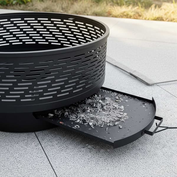 Bålskål med låg og grill – sort, rustfrit stål