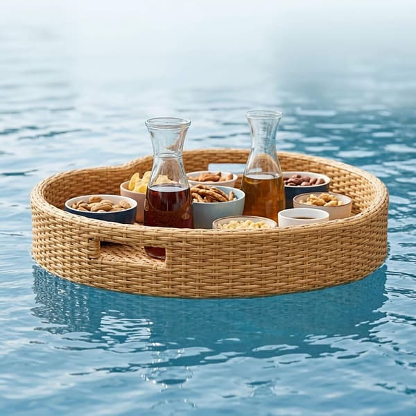 Hjerteformet flydende poolbakke, hvid, PE-rattan