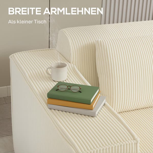 3-sitssoffa, manteltyg, breda armstöd, 2 kuddar, beige