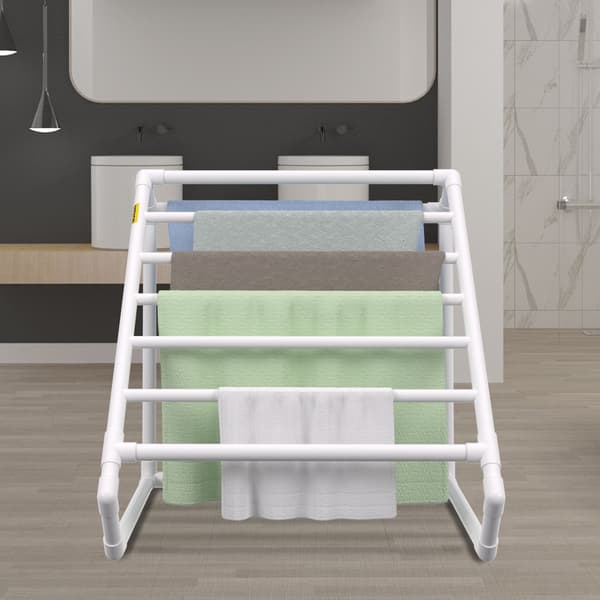 Handduksställ för pool, 8 stänger, fristående PVC, vit