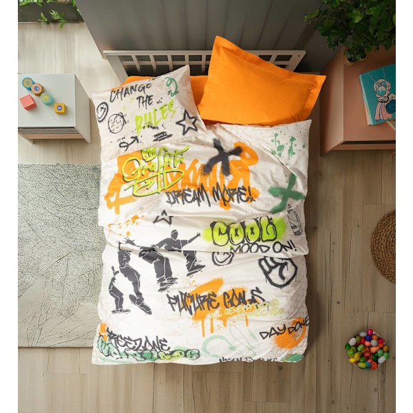 Ranforce Young Quilt Cover Set Graffiti - Orange