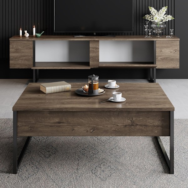 TV Stand Luxe - Valnød, Sort