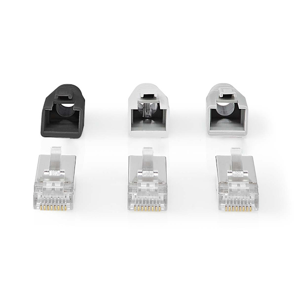 RJ45-liitin | RJ45 Pass Through | Kiinteä/juosteinen FTP CAT6a | Suora | Kullattu | 10 kpl | PVC | Harmaa / Musta / Valkoinen | Laatikko