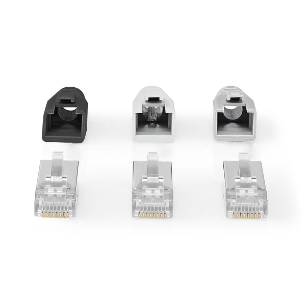 RJ45-stik | RJ45 Pass Through | Fast/strenget FTP CAT6a | Lige | Guldplateret | 10 stk. | PVC | Grå / Hvid / Sort | Box