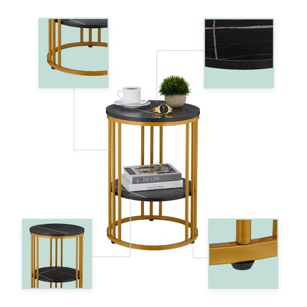 Rundt sidebord i marmorlook med 2 niveauer