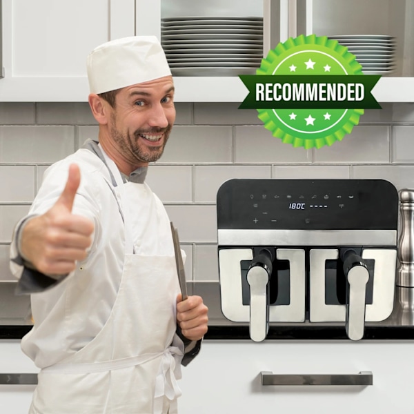 Comfy Nest CN-AFD45WS: 2400W dubbel S/S Basket Digital Airfryer med fönster - 9L