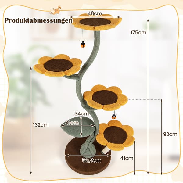 Klösträd med 5 blom- och bladplattformar, 175 cm