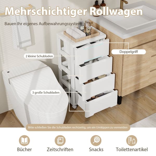 Rullende opbevaringsskab med 5 skuffer, PP-materiale