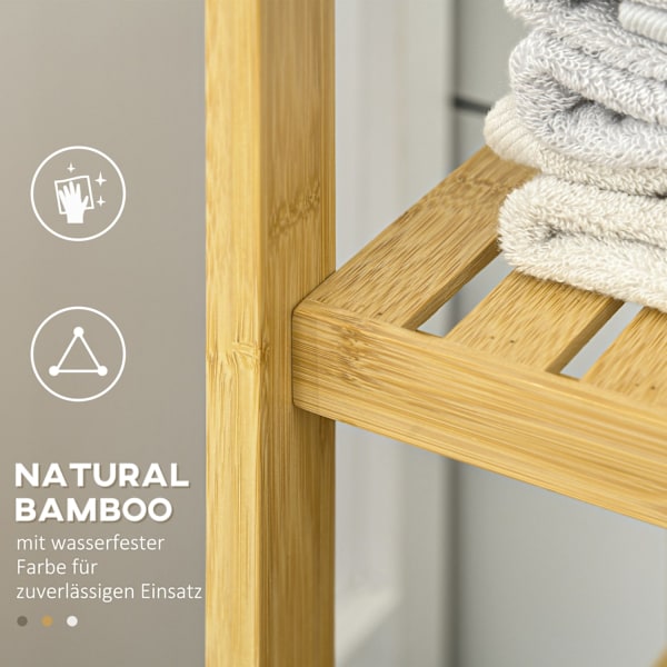 Badrumsskåp badrumsskåp med skåpsfack & 3 öppna våningar, toalettskåp, tipsskydd, sidoskåp, bambu, natur