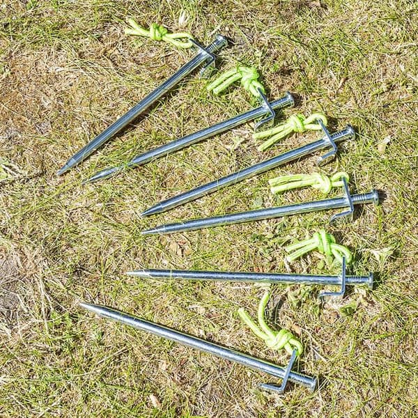 20 cm tältpinnar i galvaniserat stål, L-krok, set om 6