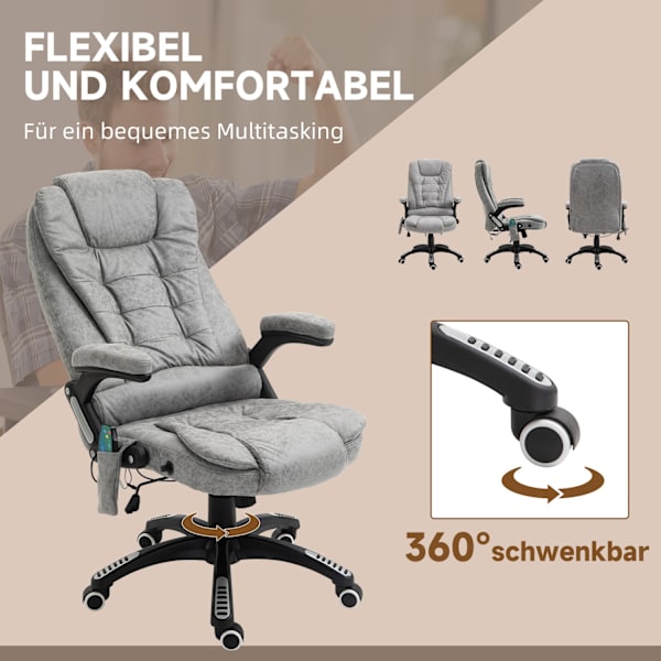 Työtuoli hieronta- ja lämpötoiminnolla, ergonominen, korkeussäädettävä, sileä, 6 hierontapistettä, 68W x 72D x 110-120K cm, harmaa
