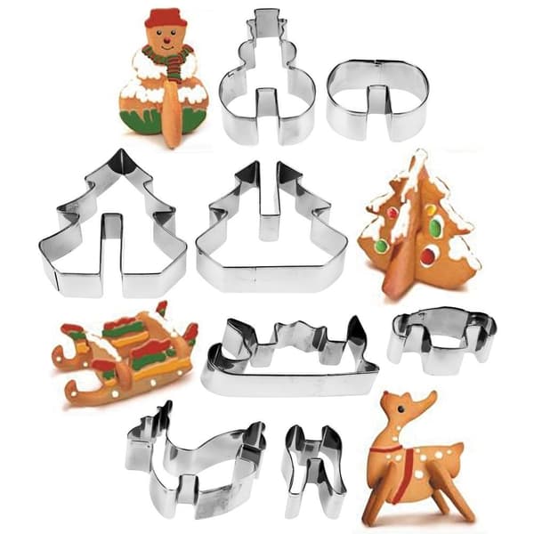 Set med 8 julformar för 3D-pepparkakor i rostfritt stål