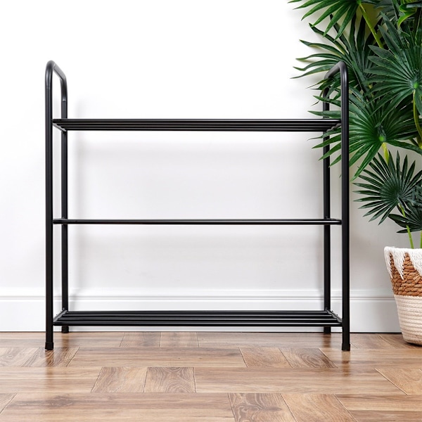 Skohylde metal sort 3-plan 63x28x60 cm