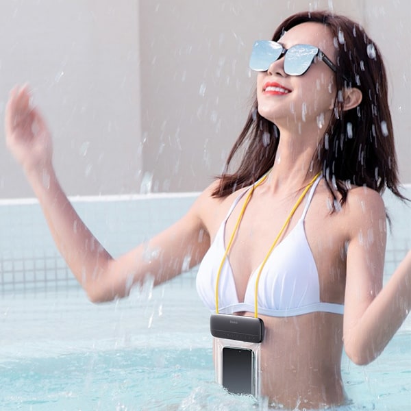 Vattentätt skal telefonfodral upp till 7,2'' för pool, strand, svart