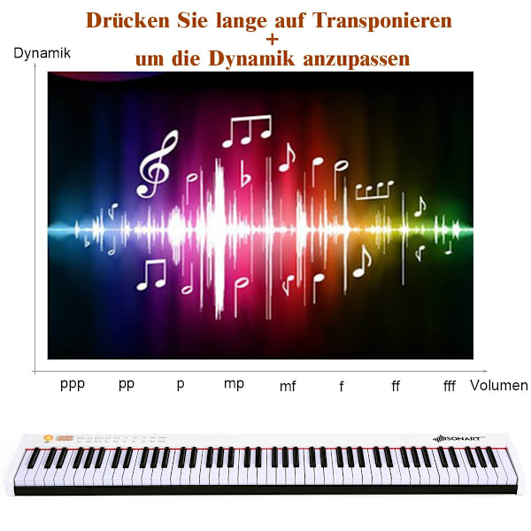 Digitalt piano med 88 tangenter Bärbar elektronisk klaviatur 127 x 21,5 x 6,5 cm Vit + Svart
