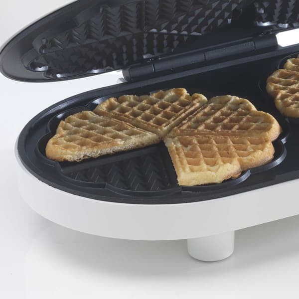 Hjärtformad dubbelvåffeljärn, non-stick, 1200W, vit
