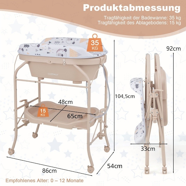 Puslebord med badekar Bærbart puslebord med PVC-pude 86 x 50 x 100 cm beige